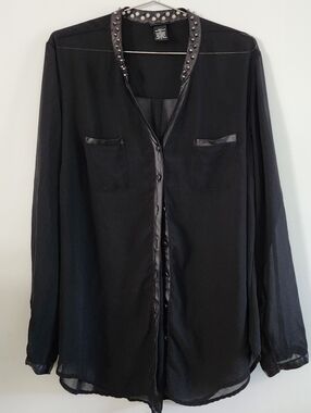 Torrid Studded Faux Leather Chiffon Blouse 2 (2XL) Gothic Grunge Steampunk Sheer